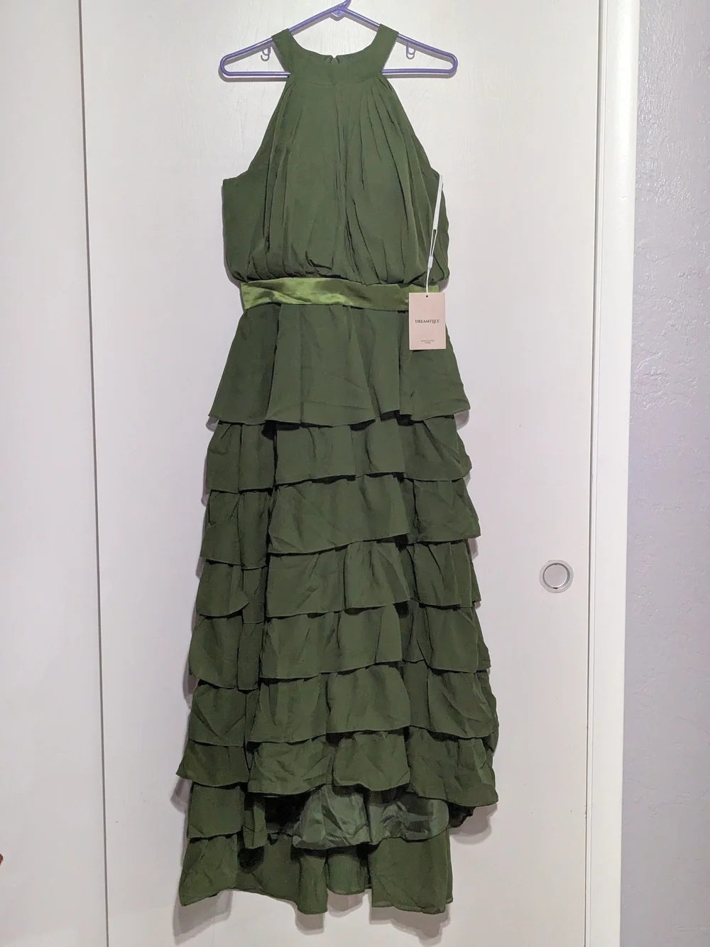 Dreamylily Olive Green High-Neck Tiered Halter Dress - NWT